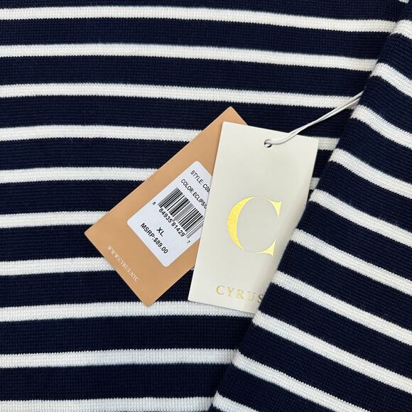 Cyrus Knitted Top WMN XL Navy White Stripe Pullover Long Sleeve Stretch Collared - Picture 2 of 7